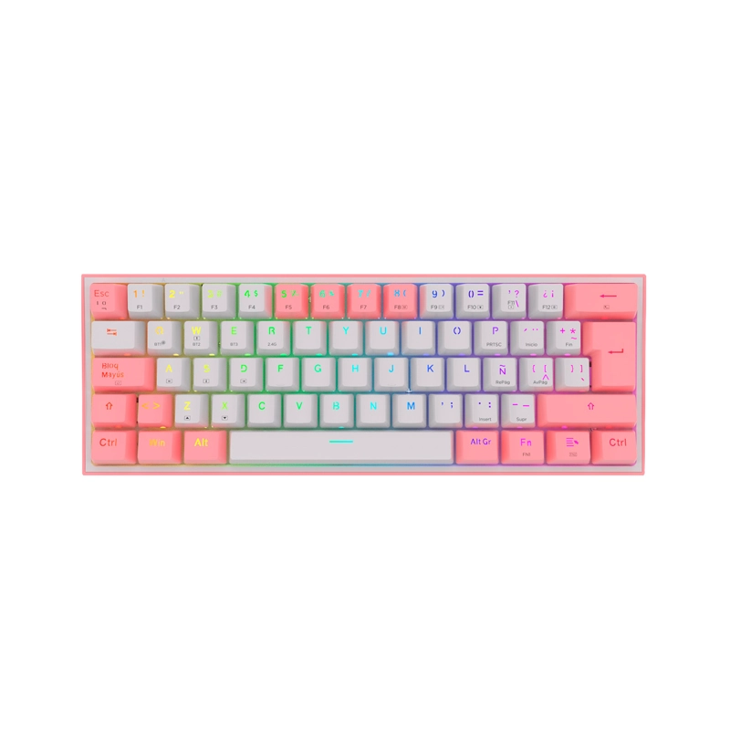 TECLADO INALAMBRICO REDRAGON FIZZ PRO K616-RGB PINK/WHITE - 1