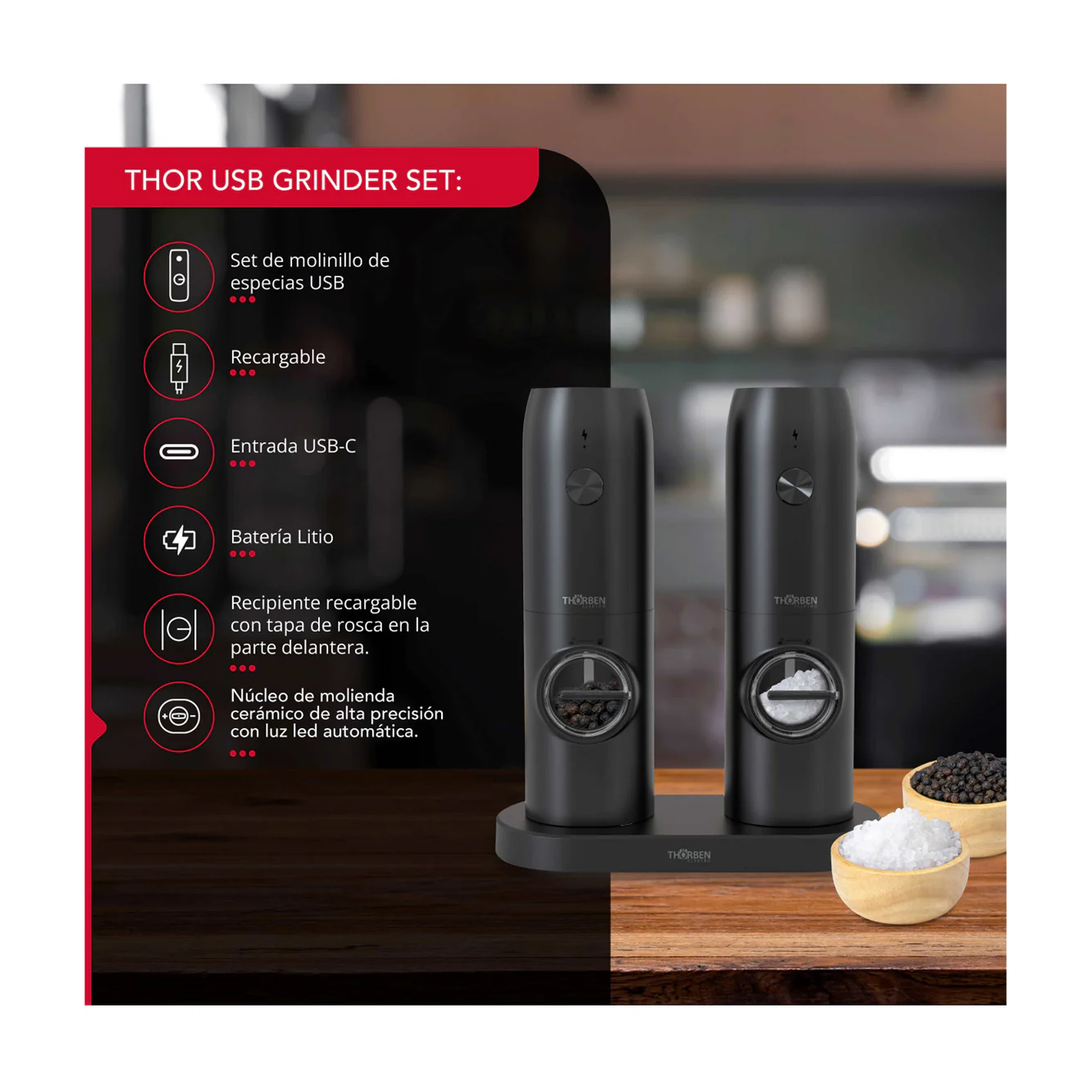 MOLEDOR DE ESPECIAS THORBEN USB GRINDER SET - 2