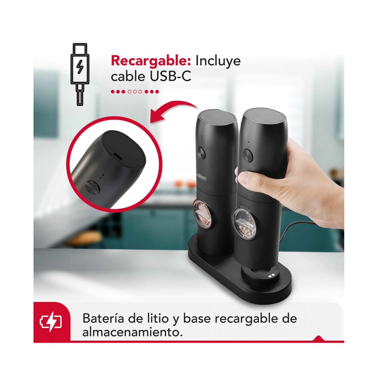 MOLEDOR DE ESPECIAS THORBEN USB GRINDER SET - 3