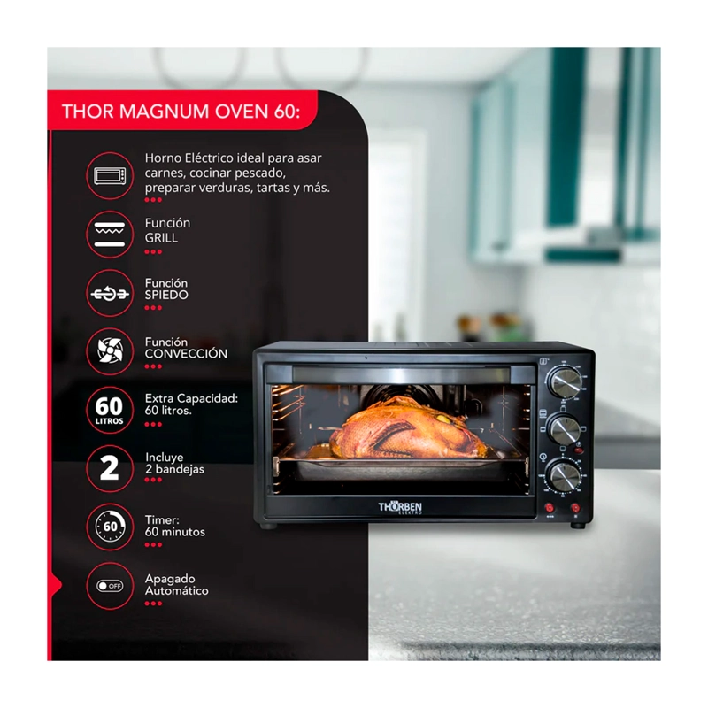 HORNO ELECTRICO THORBEN MAGNUM OVEN 60L 3 MODOS 2200W - 3