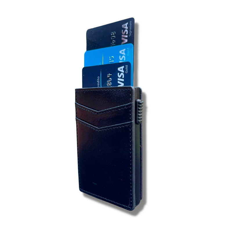BILLETERA TARJETERO DE CUERO PU NEGRO ANTIROBO RFID - 1