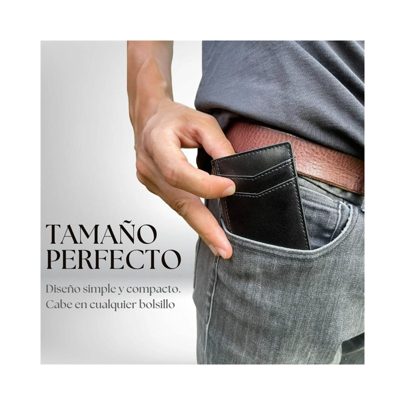 BILLETERA TARJETERO DE CUERO PU NEGRO ANTIROBO RFID - 2