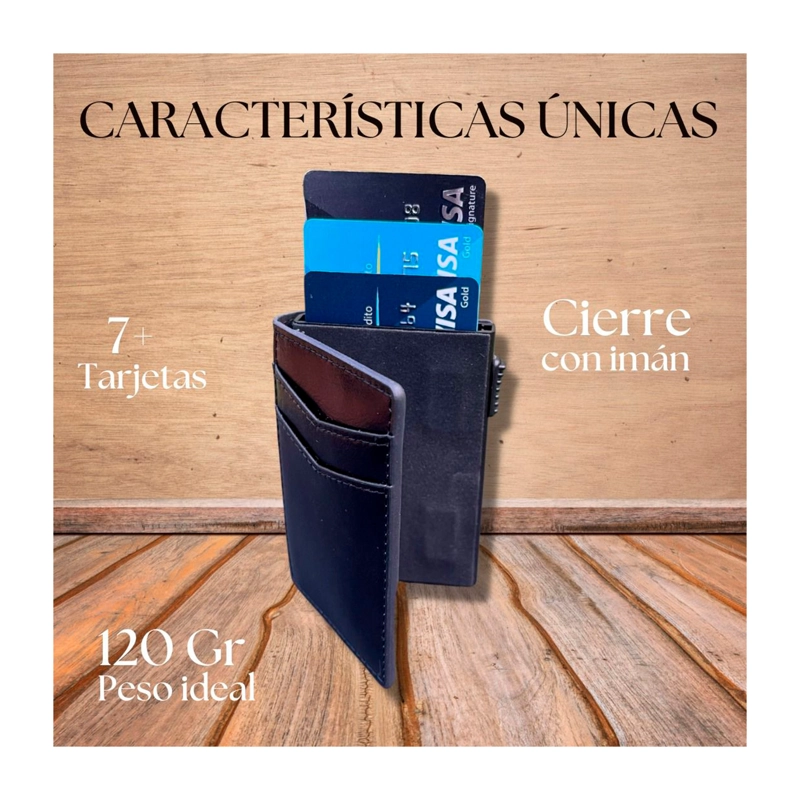 BILLETERA TARJETERO DE CUERO PU NEGRO ANTIROBO RFID - 3
