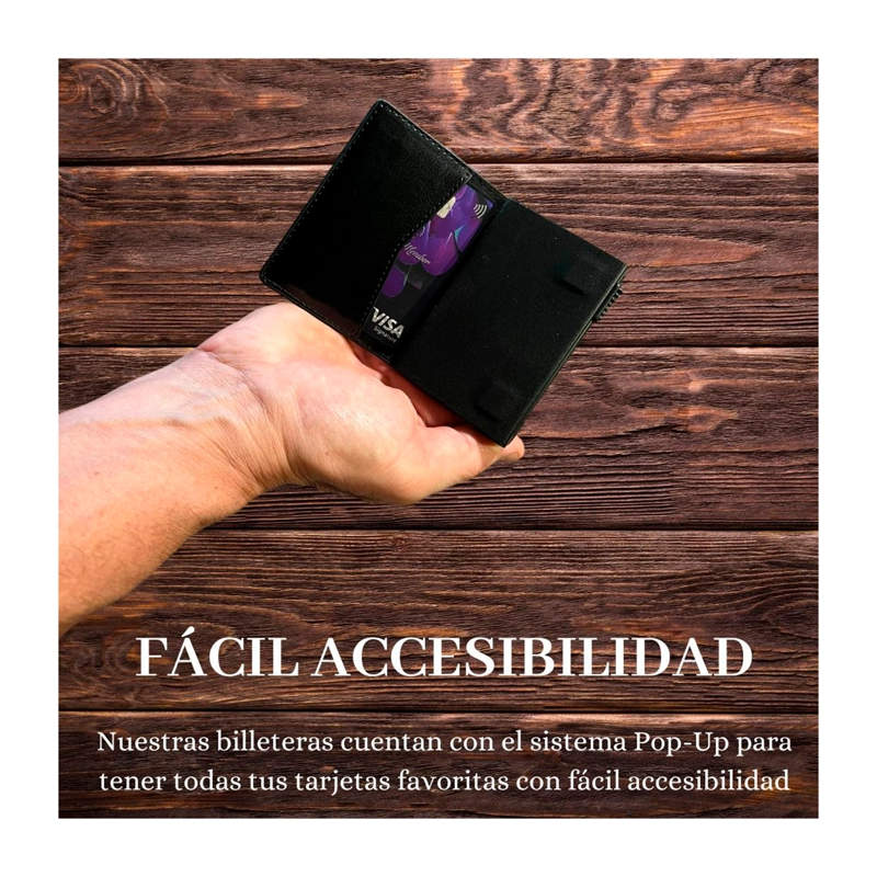 BILLETERA TARJETERO DE CUERO PU NEGRO ANTIROBO RFID - 4