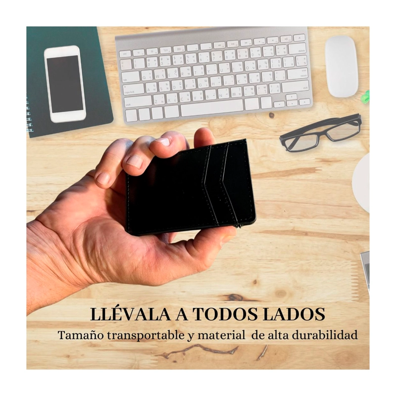 BILLETERA TARJETERO DE CUERO PU NEGRO ANTIROBO RFID - 5