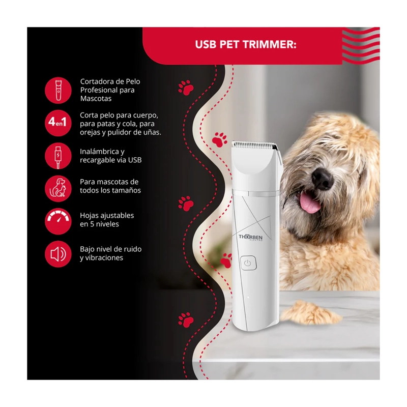 CORTAPELO MASCOTA THORBEN CORDLESS USB PET TRIMMER 4 EN 1 - 2