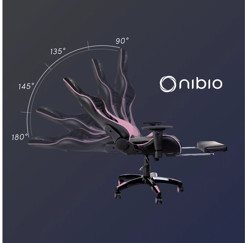 Silla Gamer Nibio Destroyer Reclinable 180° Apoyapies Cuero PU Rosa - 4