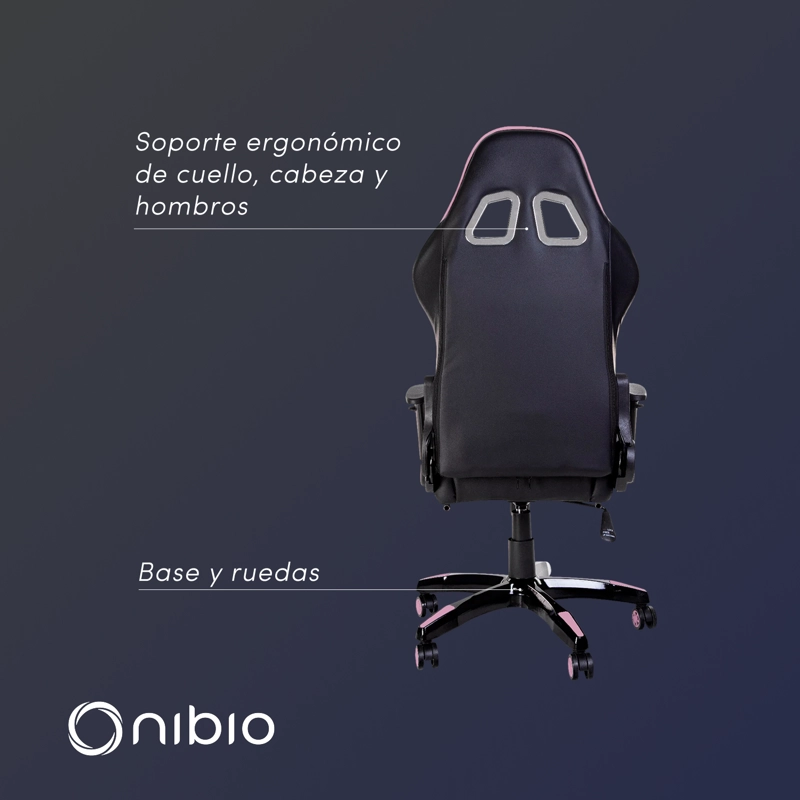 Silla Gamer Nibio Destroyer Reclinable 180° Apoyapies Cuero PU Rosa - 5