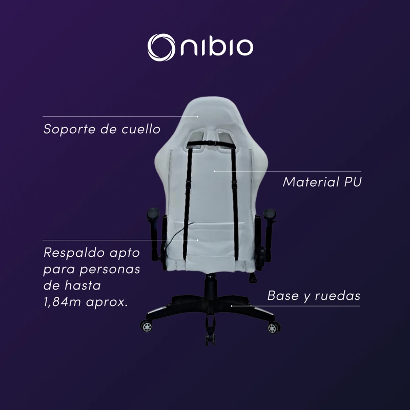 SILLA GAMER NIBIO PRO RGB CON CONTROL REMOTO APOYABRAZOS 2D RECLINABLE BLANCA - 4