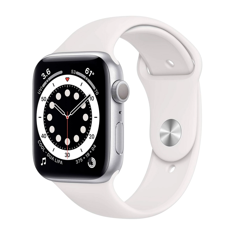 RELOJ APPLE WATCH SERIES 6 44MM GPS SILVER ALUMINUM CASE WHITE SPORT BAND - 1