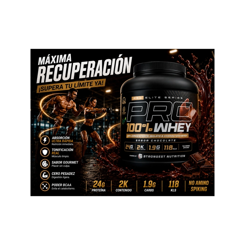 PROTEINA STRONGEST PRO 100% WHEY CHOCOLATE 2KG - 2