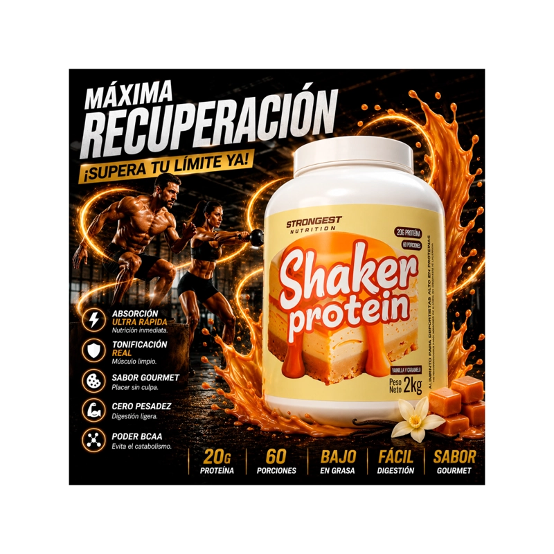 PROTEINA SHAKER PROTEIN STRONGEST 2KG VAINILLA Y CARAMELO - 2