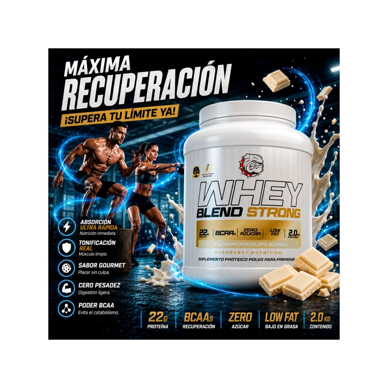 PROTEINA WHEY BLEND STRONGEST 2KG CHOCOLATE BLANCO - 2