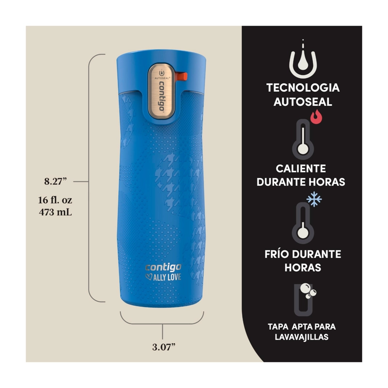 BOTELLA TERMICA CONTIGO WEST LOOP 473ML ANTIDERRAME FRIO Y CALOR AZUL - 2