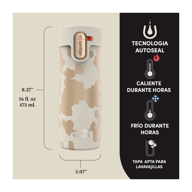 BOTELLA TERMICA CONTIGO WEST LOOP 473ML ANTIDERRAME FRIO Y CALOR OATMILK - 2