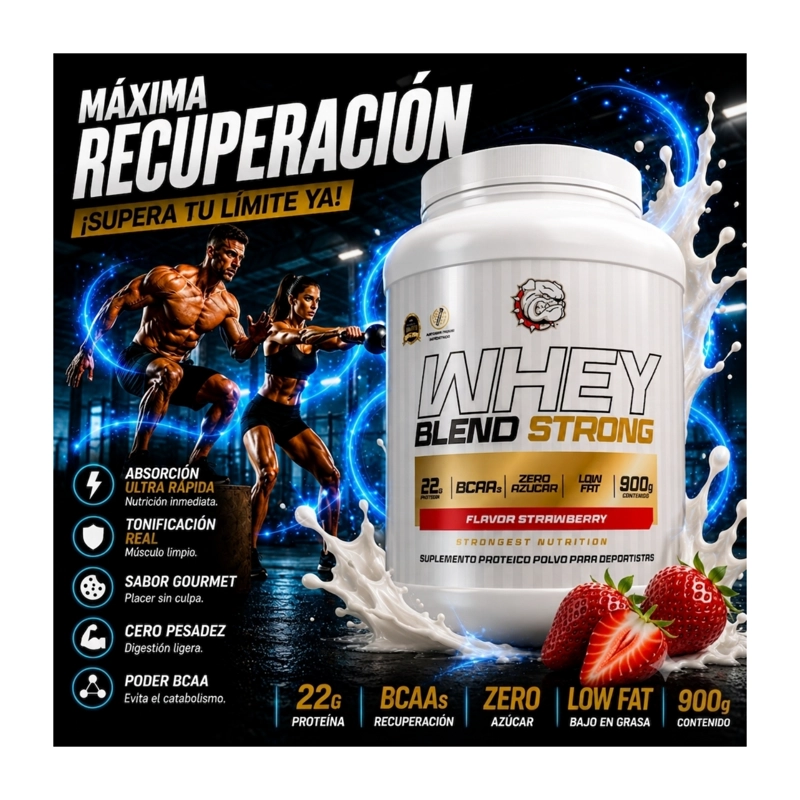 PROTEINA WHEY BLEND STRONGEST 900G FRUTILLA - 2