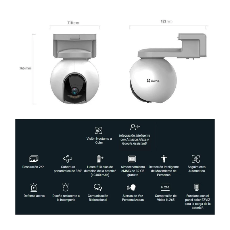 CAMARA DE SEGURIDAD IP EZBIZ EB8 PRO 4K 4G WIFI BATERIA + PANEL SOLAR 8W - 2