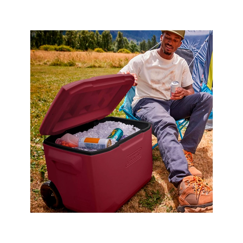 COOLER CON RUEDAS COLEMAN CHILLER 57LT ROJO CRANBERRY TEMPLOCK - 6