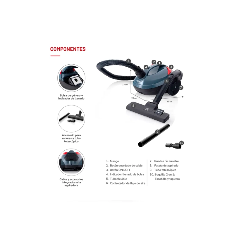 ASPIRADORA DE ARRASTRE THOMAS TH-1407 2 EN 1 FILTRO HEPA 1400W - 7