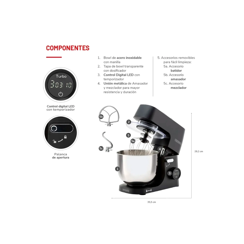 BATIDORA PLANETARIA THOMAS TH-915PND PLANETARY 5L 1000W 8 VE - 7