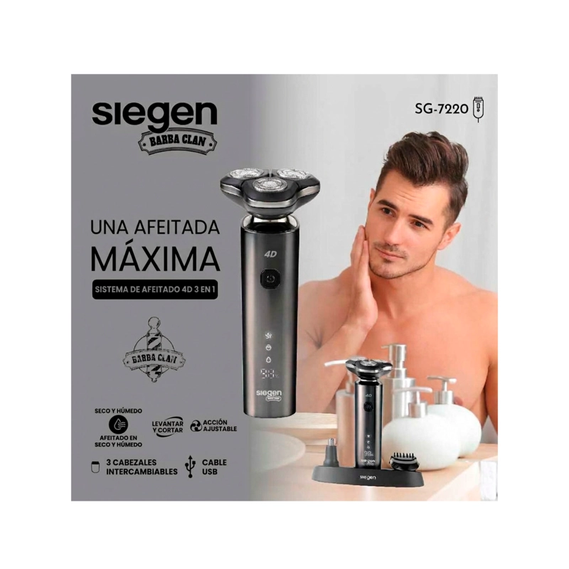 AFEITADORA SIEGEN SG-7220 ONE SHAVE MAX 3 USB WET & DRY 4D - 4