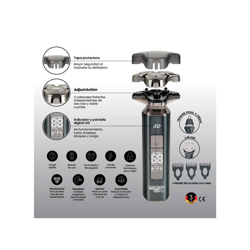 AFEITADORA SIEGEN SG-7225 ONE SHAVE GLIDE 3 EN 1 USB WET & DRY - 6