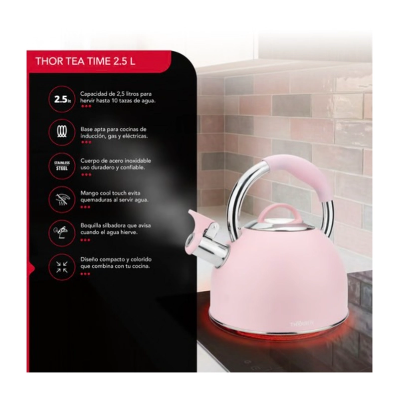 TETERA THORBEN TEA TIME 2.5L ACERO INOXIDABLE SILBADORA ROSA - 3