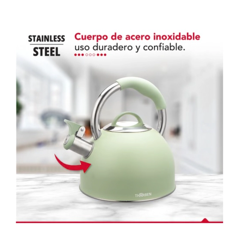 TETERA THORBEN TEA TIME 2.5L ACERO INOXIDABLE SILBADORA VERDE - 6