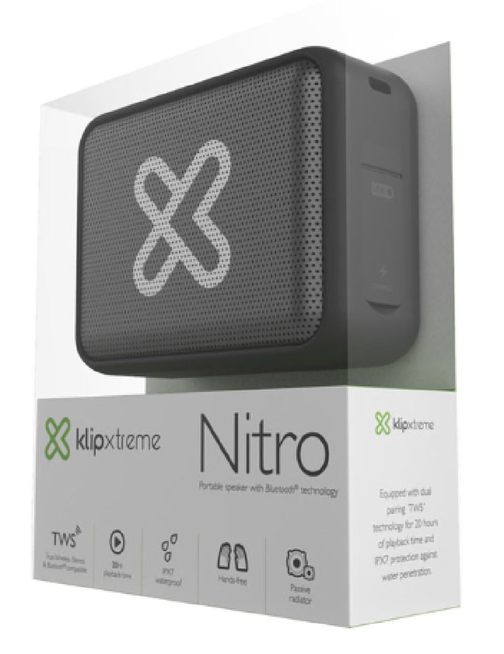 PARLANTE PORTATIL KLIPXTREME KBS-025GR PORT TWS IPX7 NITRO BLUETOOTH - 2