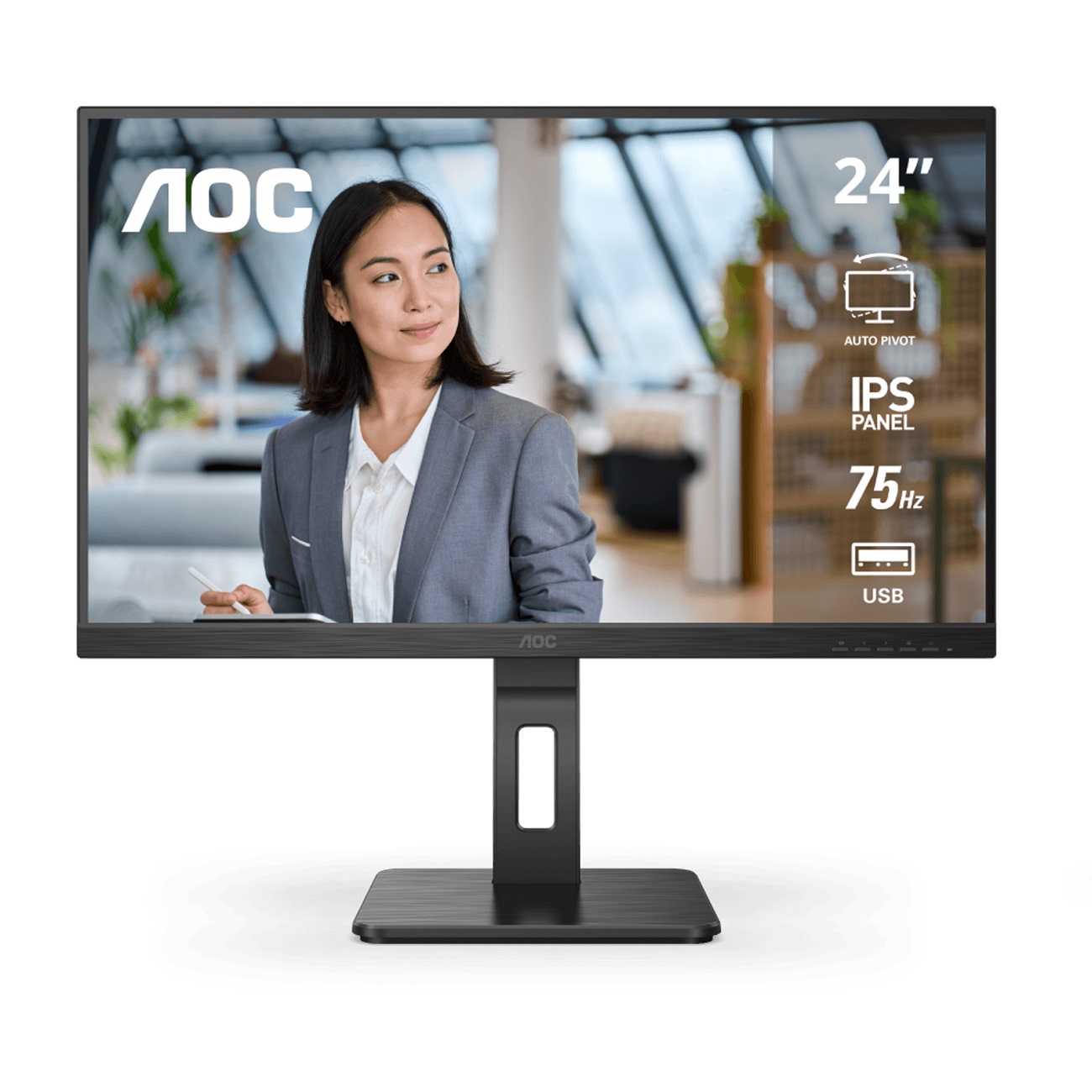 MONITOR AOC PIVOT 23.8' FULLHD D-PORT,HDMI,VGA PLANO - 1