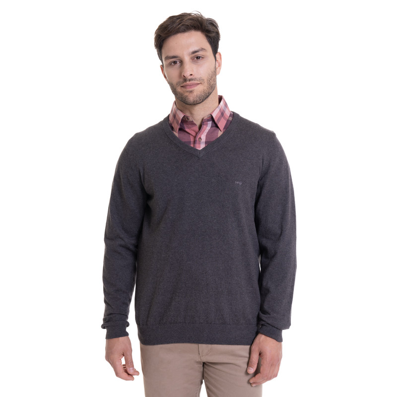 SWEATER CUELLO V MELANGE GRIS OSCURO - 1
