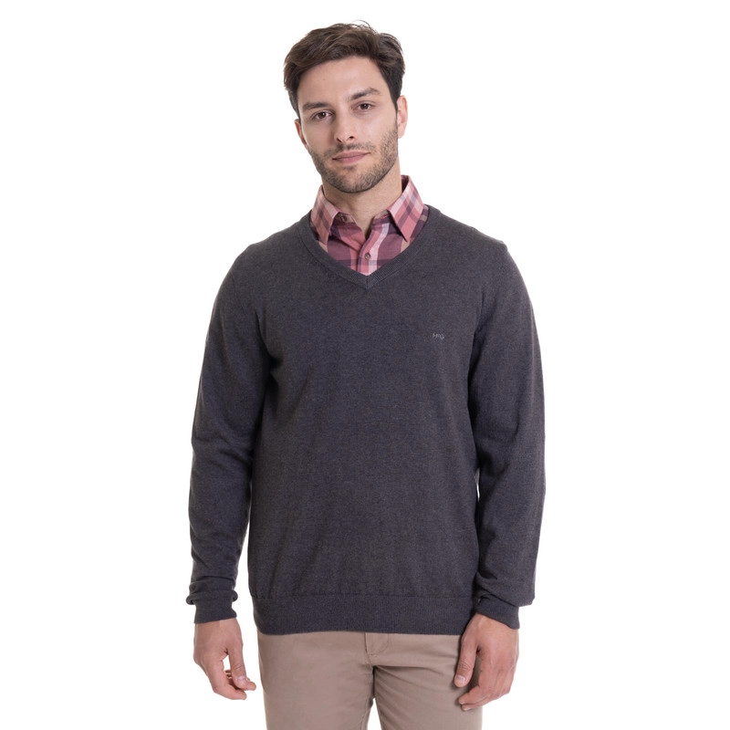 SWEATER CUELLO V MELANGE GRIS OSCURO - 1