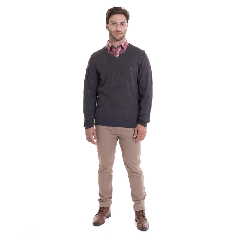 SWEATER CUELLO V MELANGE GRIS OSCURO - 3