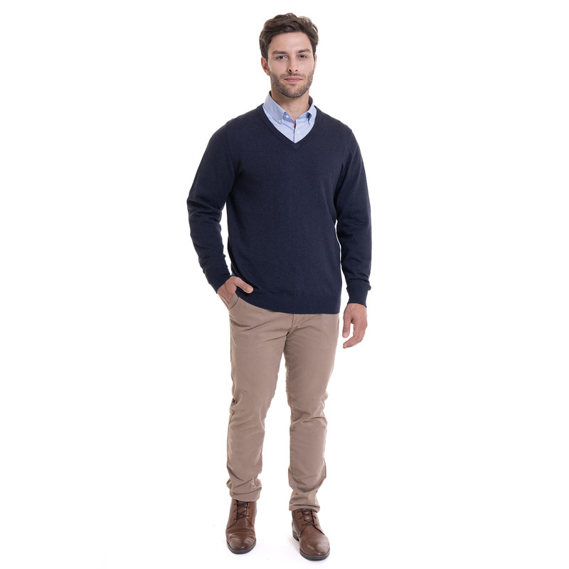 SWEATER CUELLO V MELANGE AZUL - 3