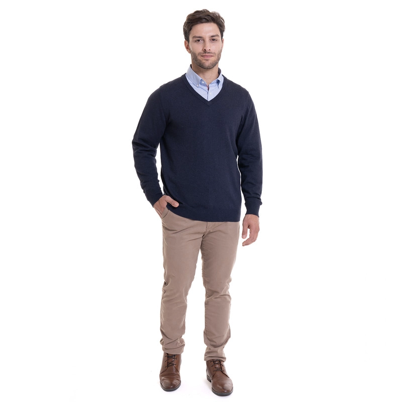 SWEATER CUELLO V MELANGE AZUL - 3