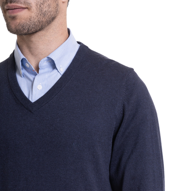 SWEATER CUELLO V MELANGE AZUL - 4