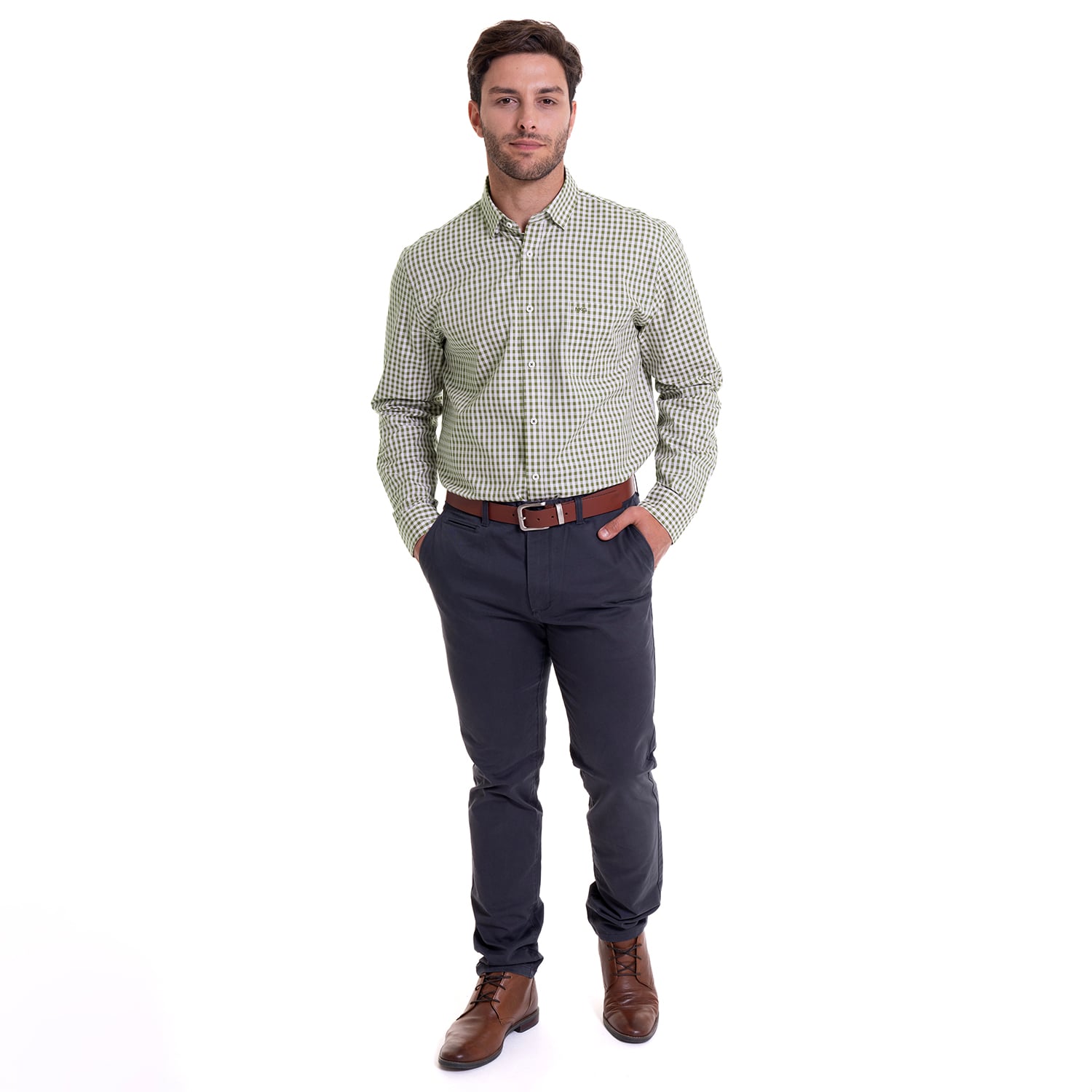 CAMISA BROOKLYN CUADRILLÉ REGULAR FIT | KHAKI - 3