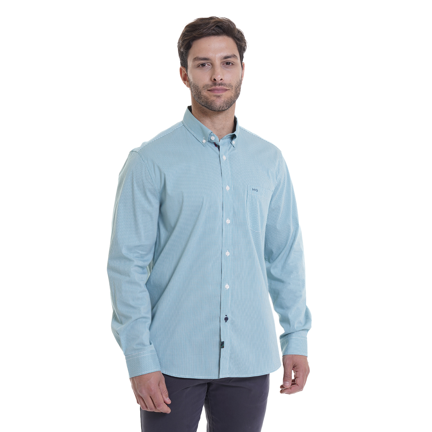 CAMISA BRONX MICRO CUADRO REGULAR FIT | VERDE PETRÓLEO - 1