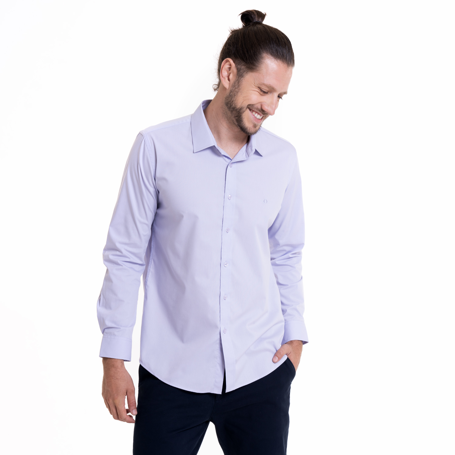 CAMISA CELESTE HOMBRE MANGA LARGA SLIM FIT LISA GRAN VÍA | EN COLOR BLANCO - 1