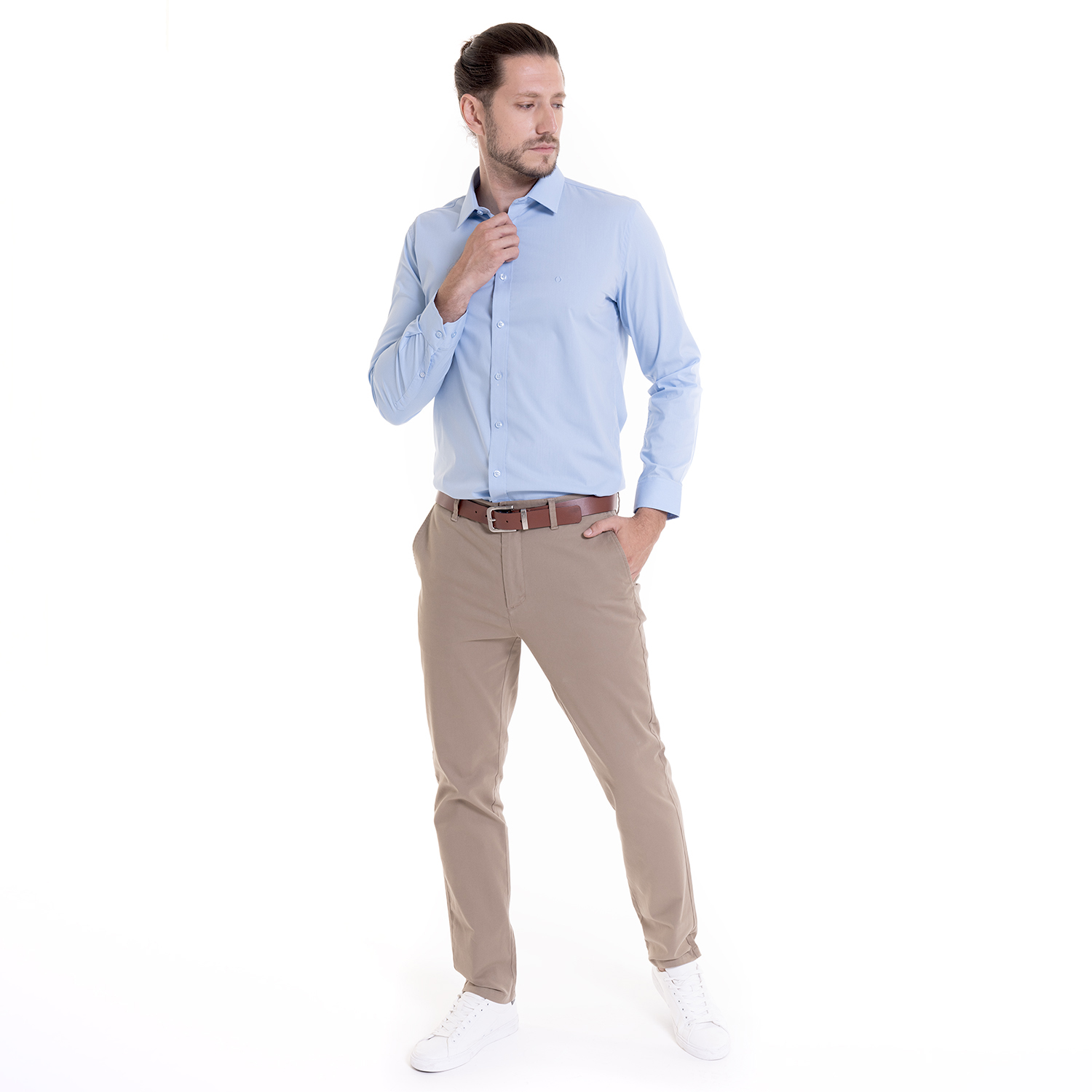 CAMISA CELESTE HOMBRE MANGA LARGA SLIM FIT LISA GRAN VÍA | CELESTE - 4