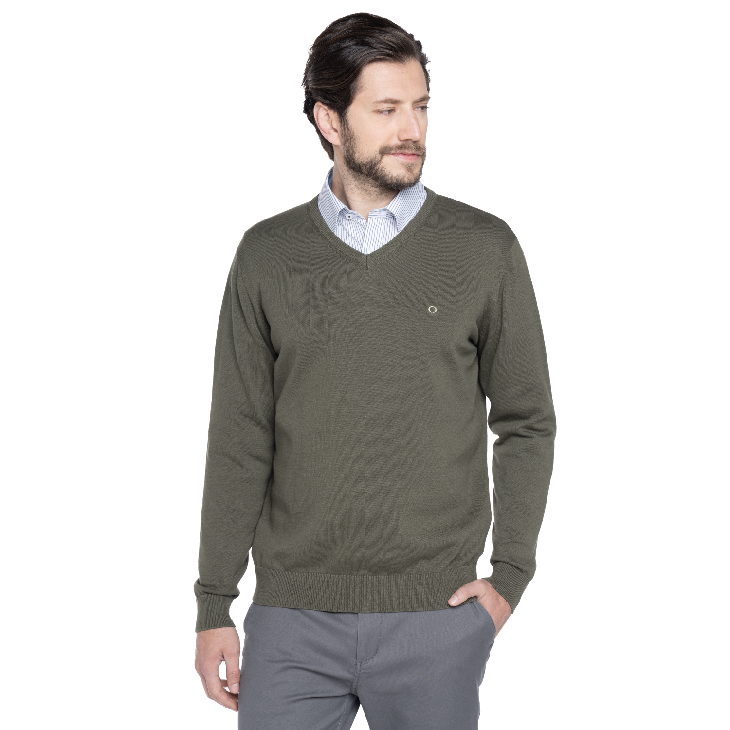 SWEATER HOMBRE CUELLO V VENECIA | OLIVA - 1