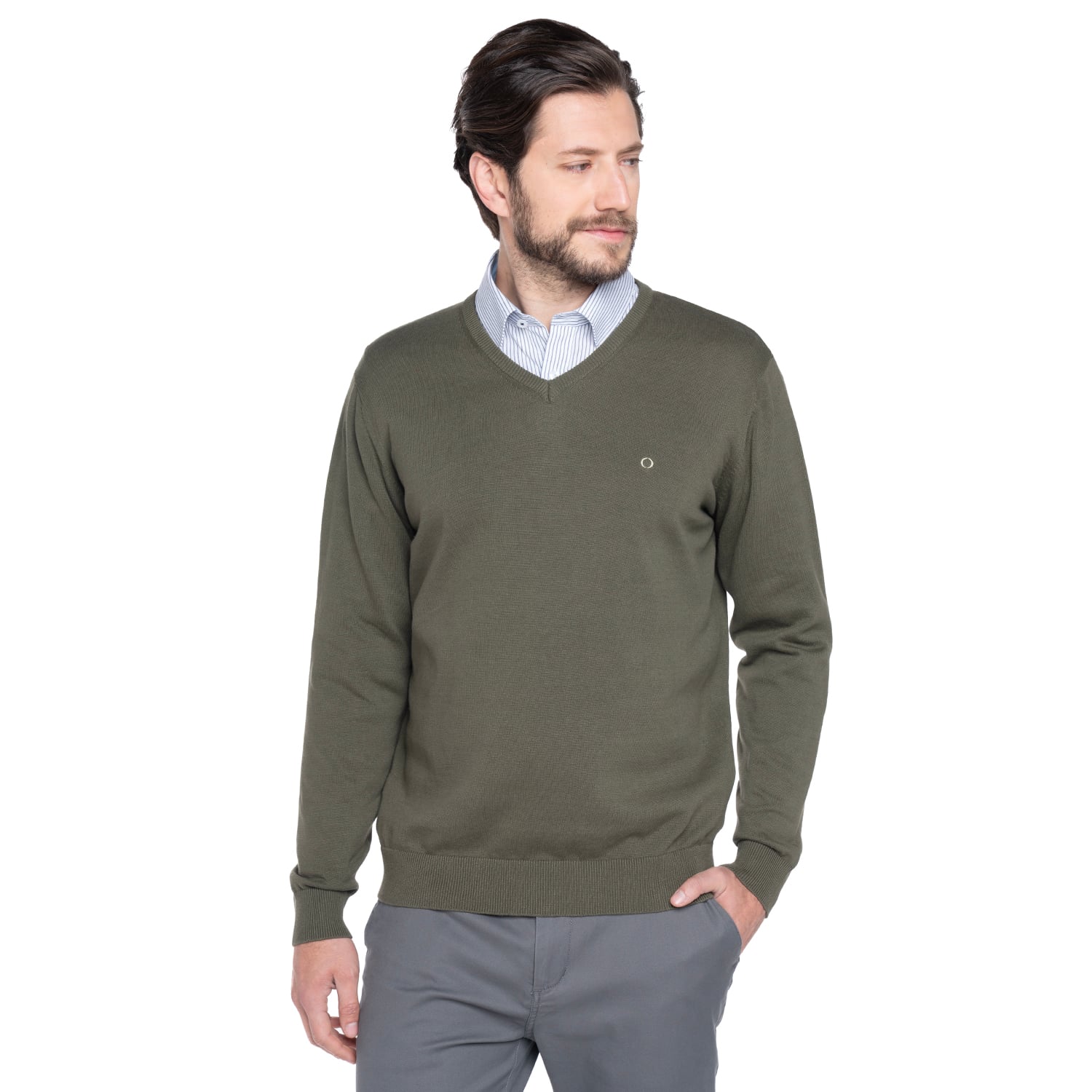 SWEATER HOMBRE CUELLO V VENECIA | OLIVA - 1