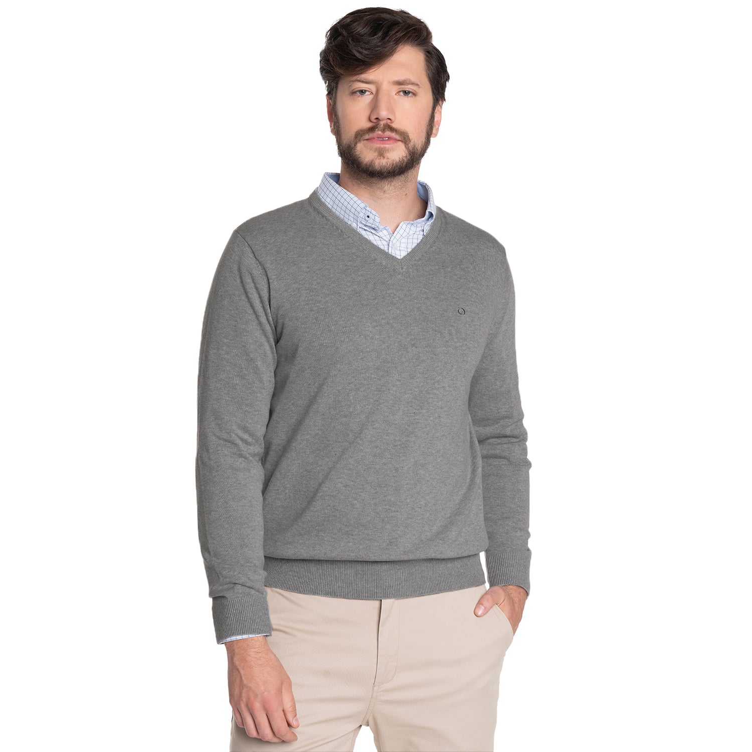 SWEATER HOMBRE CUELLO V VENECIA | GRIS - 1