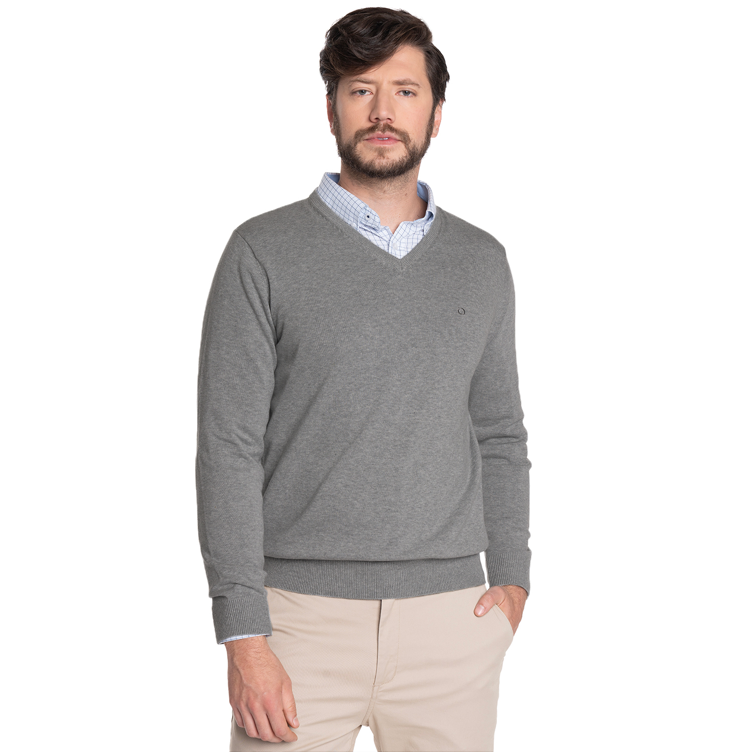 SWEATER HOMBRE CUELLO V VENECIA | GRIS - 1