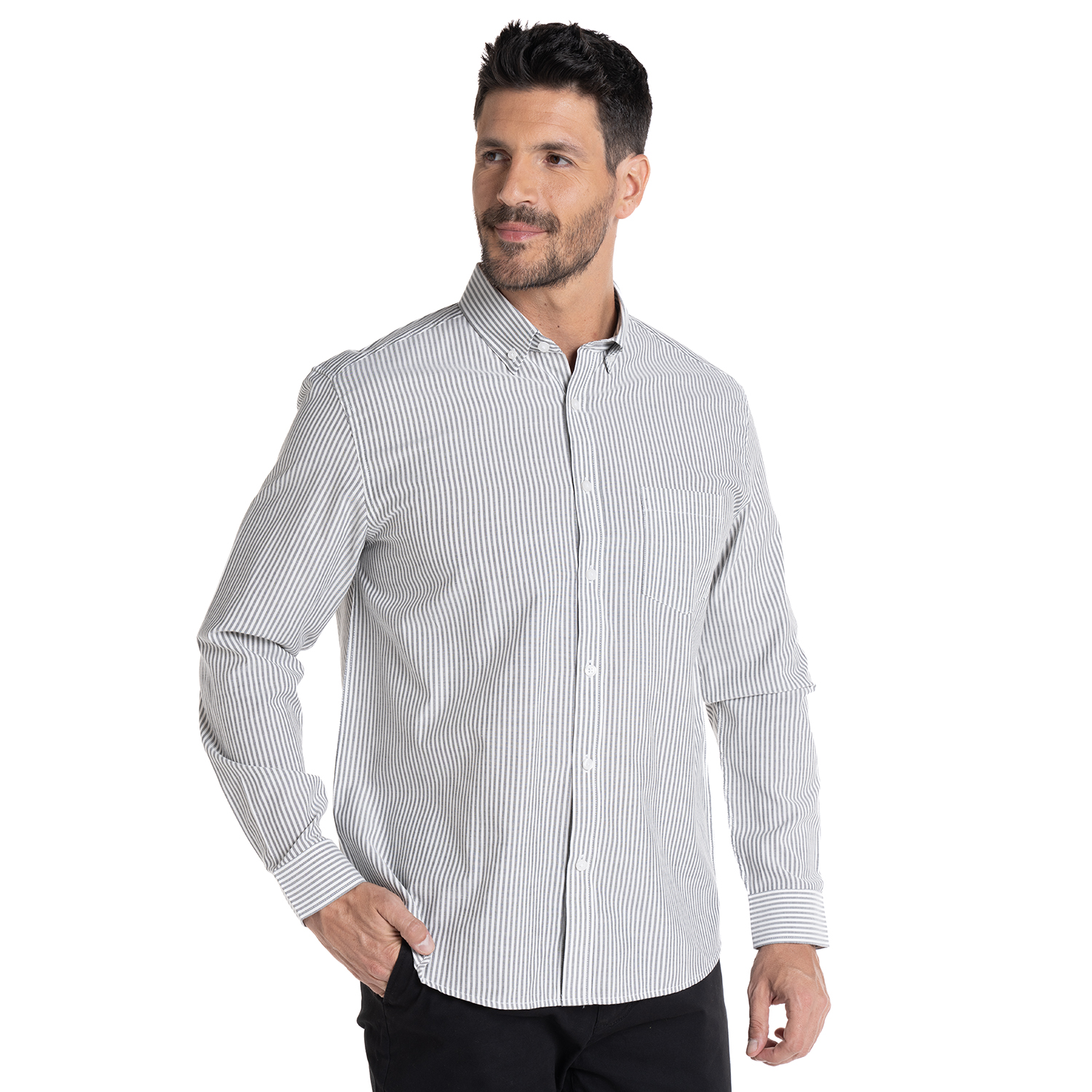 CAMISA OXFORD LISTADA REGULAR FIT | NEGRO - 5