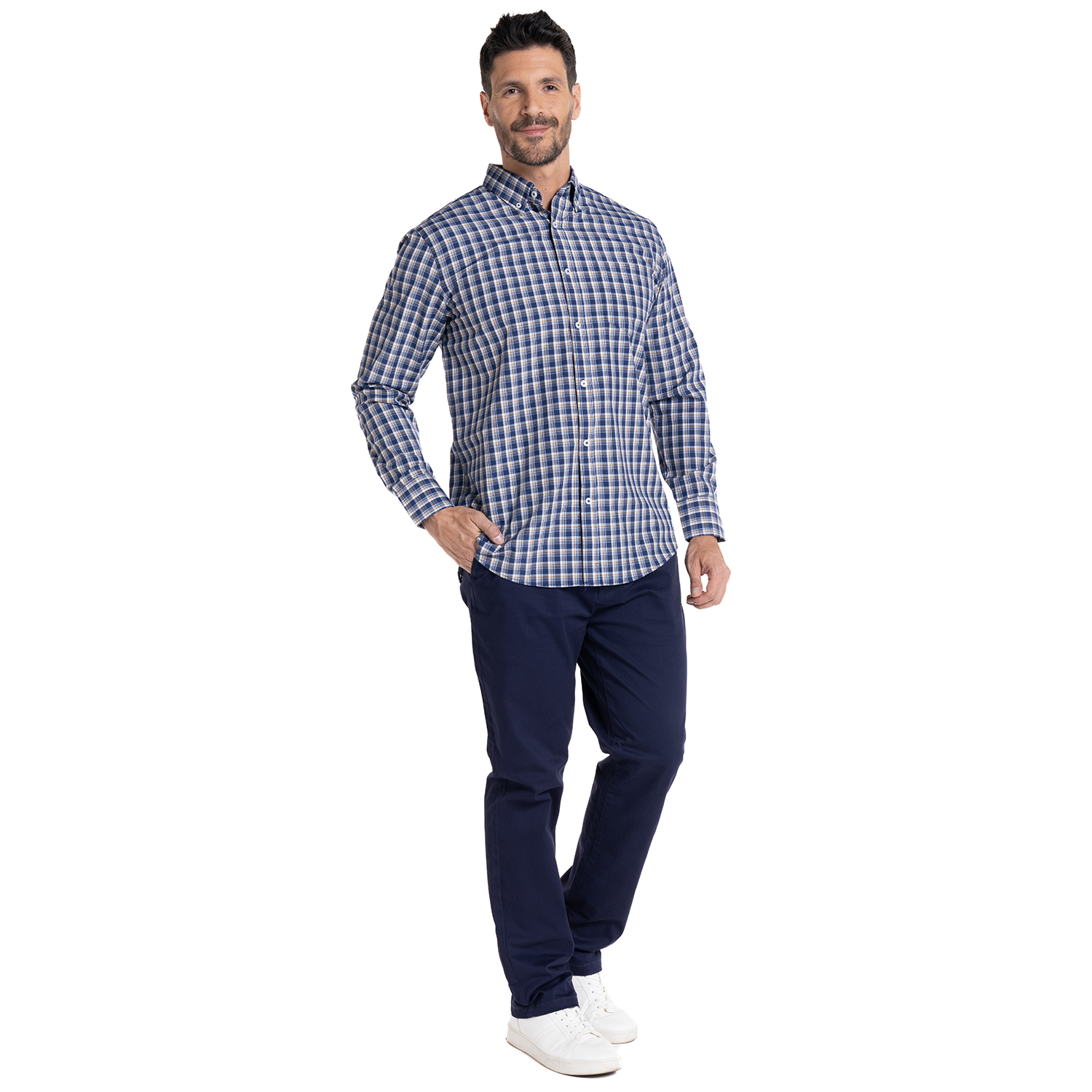 PANTALÓN FRENTE PLANO SPANDEX REGULAR FIT | AZUL - 4