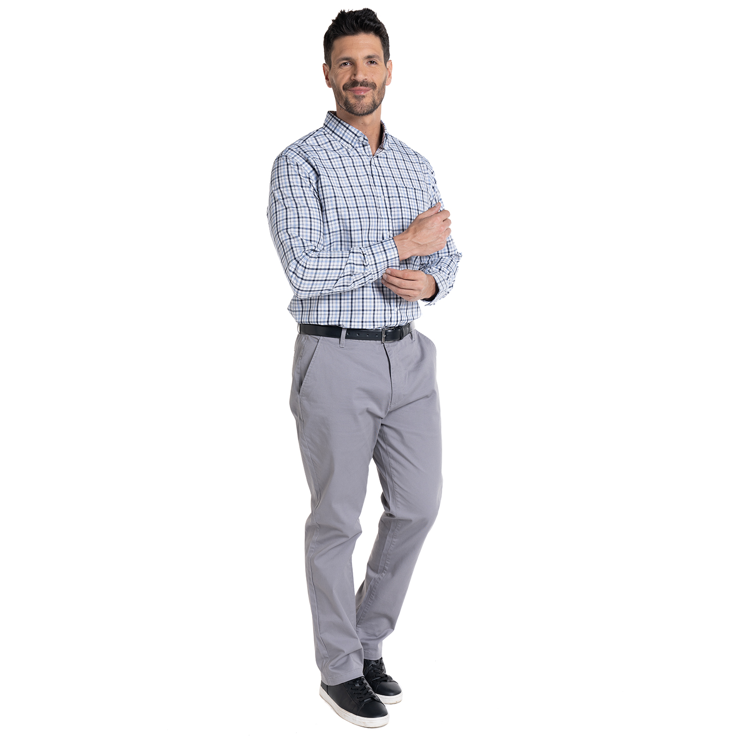 PANTALÓN FRENTE PLANO SPANDEX REGULAR FIT | GRIS CLARO - 1