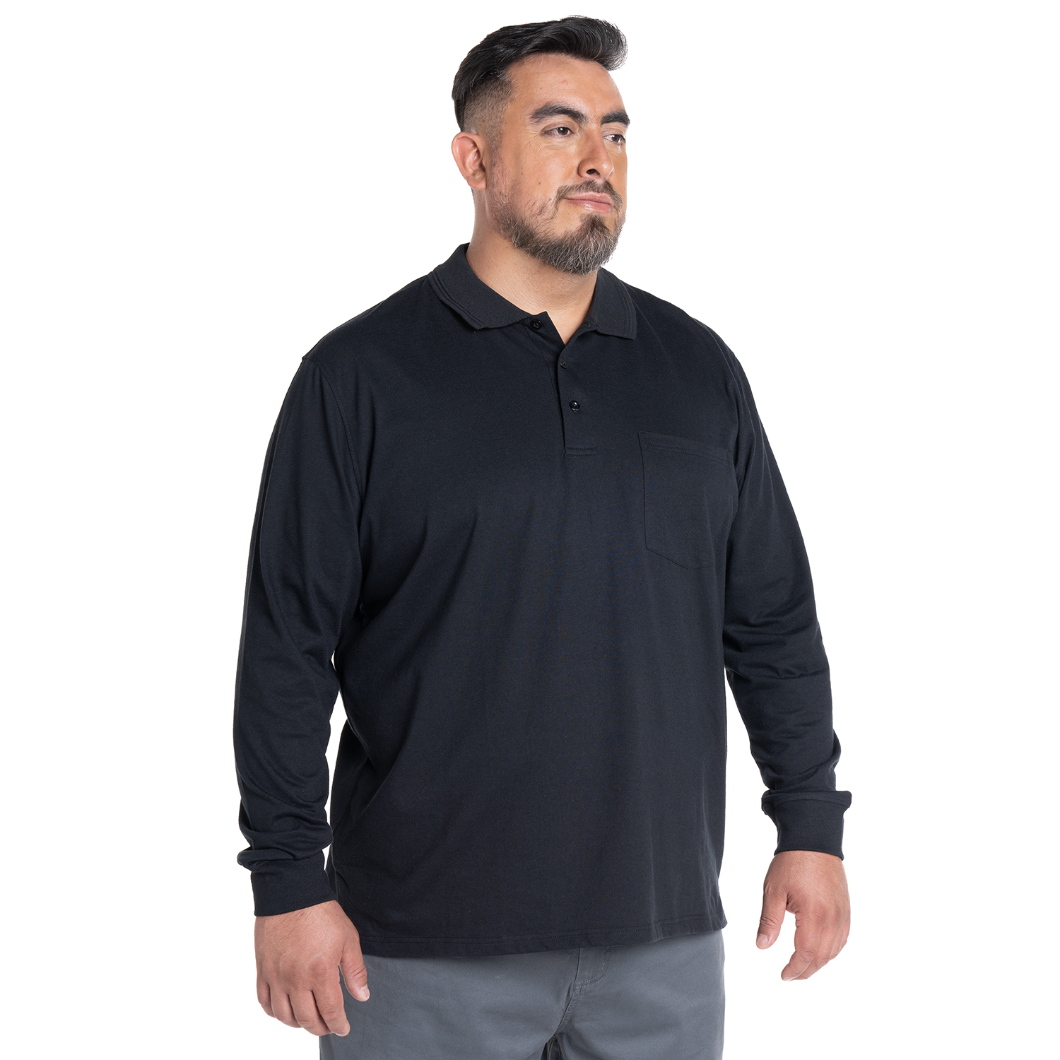 POLERA MANGA LARGA JERSEY CUELLO CAMISERO | GRIS - 1