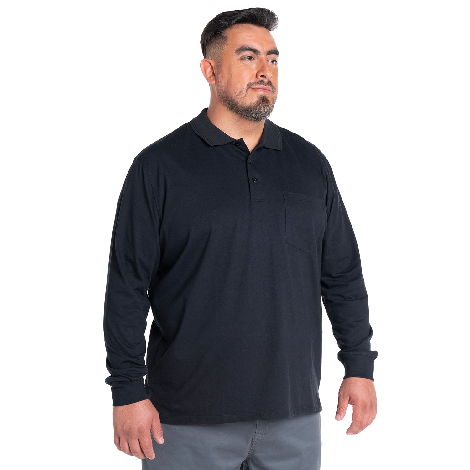 POLERA MANGA LARGA JERSEY CUELLO CAMISERO | GRIS - 1