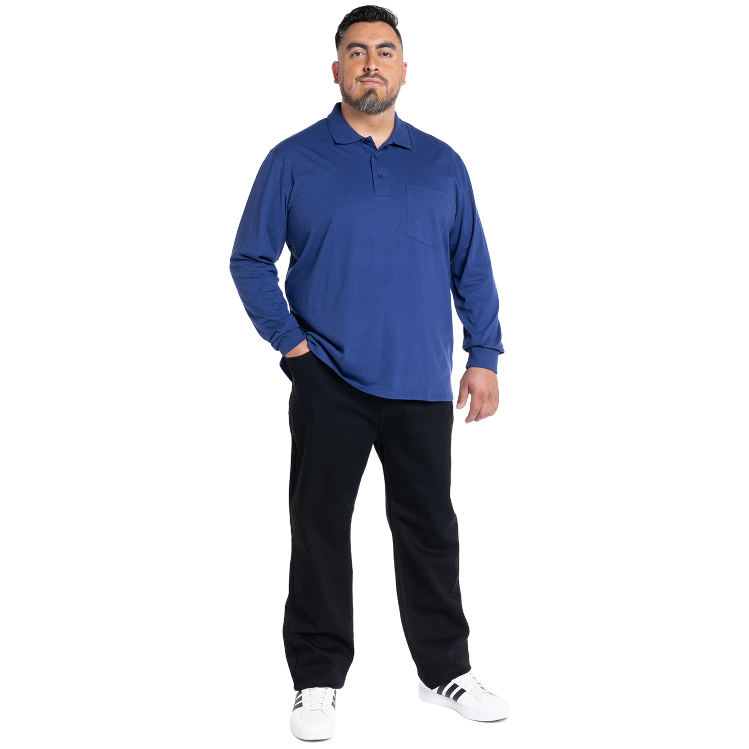 POLERA MANGA LARGA JERSEY CUELLO CAMISERO | AZUL - 4